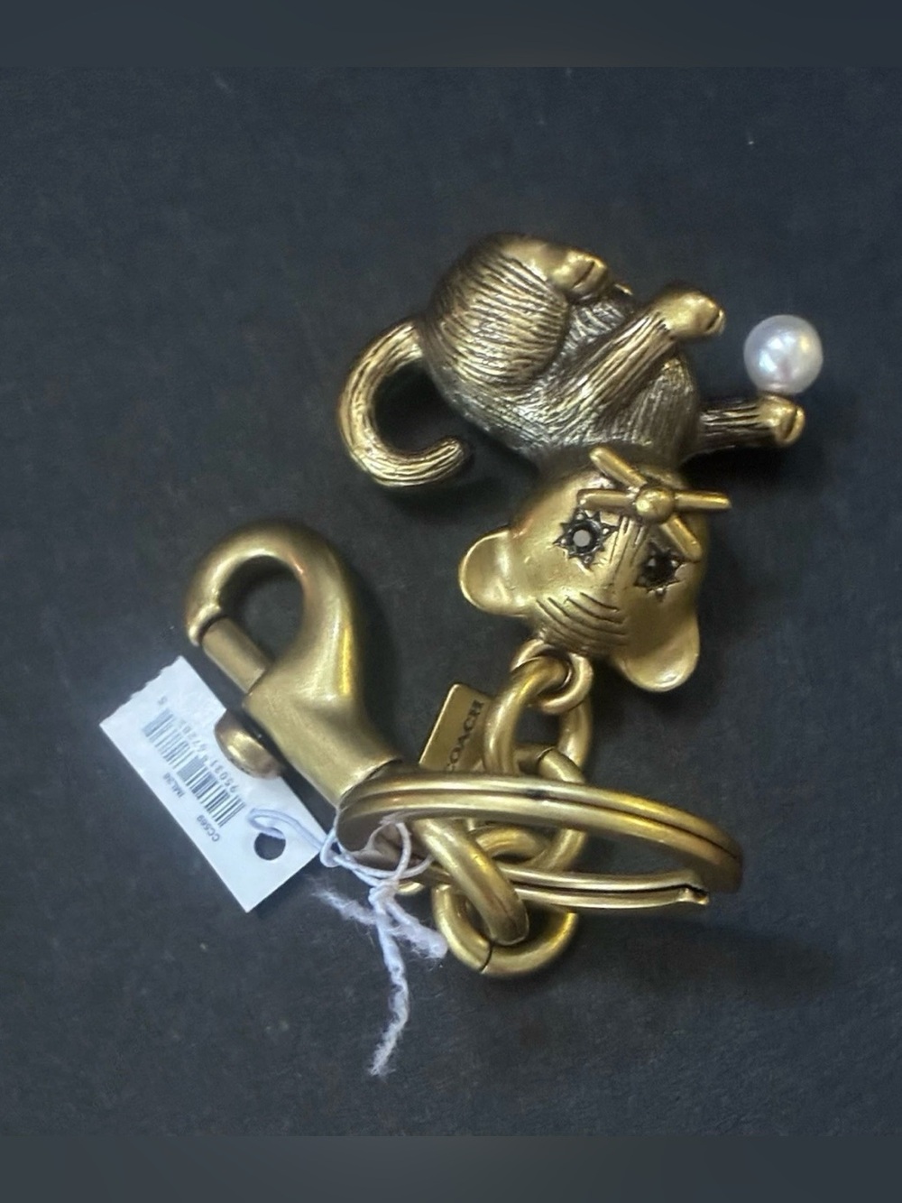 Coach Gold-Tone Cat Keychain Charm with Pearl Accent CC569 LTD - Picture 2 of 10